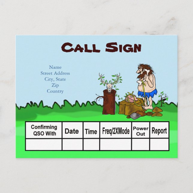 Postal Cartão QSL de Rádio Amador do Homem das Cavernas H (Frente)