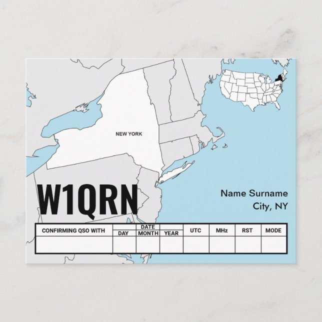 Postal Cartão QSL Mapa do Estado de Nova York (Frente)