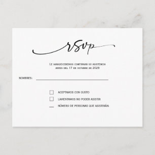 Postal Cartão RSVP Casamento Minimalista Elegante Impri