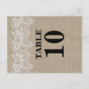 Postal Cartão Rustic Jute and Lace Table Number