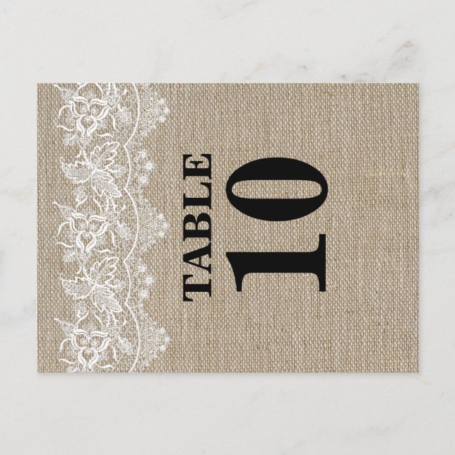 Postal Cartão Rustic Jute and Lace Table Number (Frente)