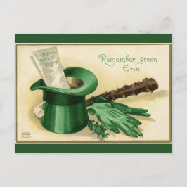 Postal Cartão Vintage Verde Chapéu de Cima Luvas Cachimbo