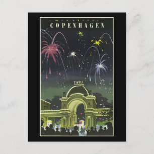 Postal Cartaz de Viagem Antigo de Copenhague, Cartão Post