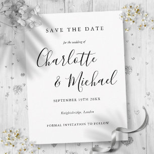 Postal Casamento de Script Preto e Branco Salve o Cartão