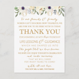 Postal Casamento Floral Moderno Obrigado Cartão de Lugar