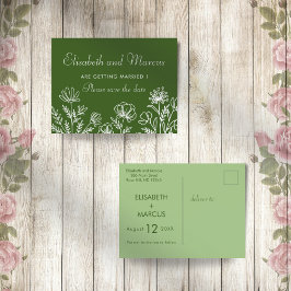 Postal Casamento floral verde-oliva guardar cartão de dat
