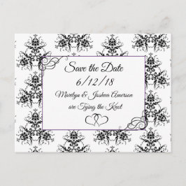 Postal Casamento tema damasco branco preto Salve o cartão