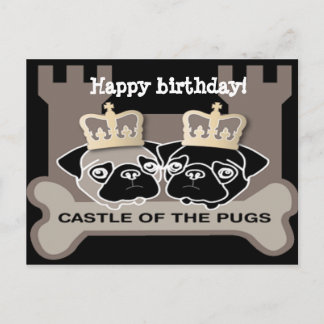Postal castelo dos pugs cartão de aniversário feliz anive