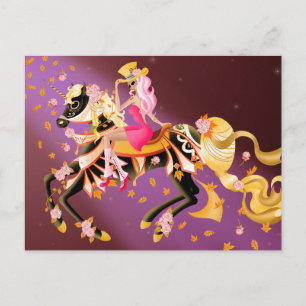 Postal Cavalo Caveira de Açúcar e Dama RedRosa Cartão Pos