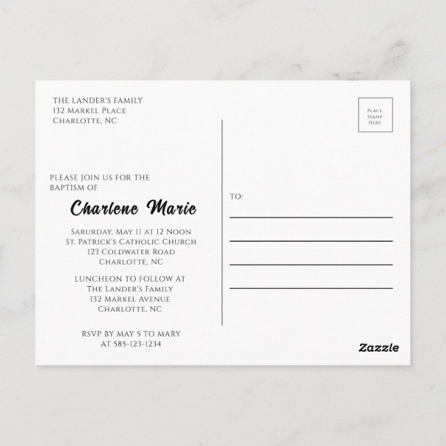 Postal Celebração Batismo para Cartão de Posto Baptism (Verso)