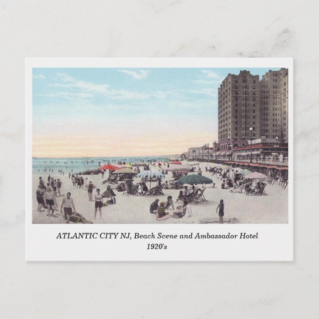 Postal Cena de Atlantic City NJ anos 1920 na praia cartão (Frente)