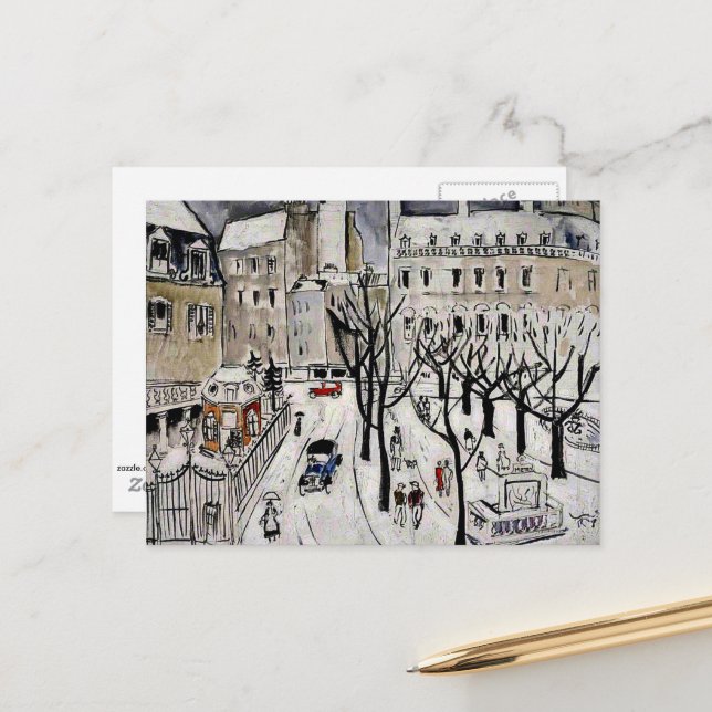 Postal Cena de neve em Paris, pintura de arte fina Cartão (Frente/Verso In Situ)