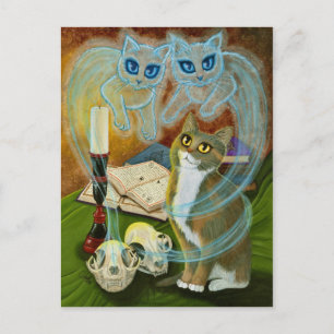 Postal Chamando Antigos Amigos, Cartão de Arte Ghost Cat