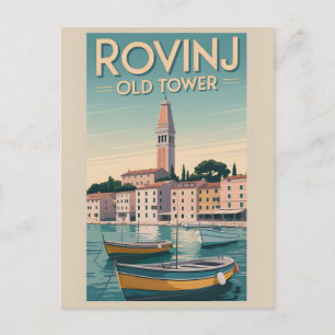 Postal Charme Vintage: Antiga Torre de Rovinj Cartão Post