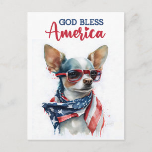 Postal Chihuahua Patriota, Deus Abençoe a América Cartão