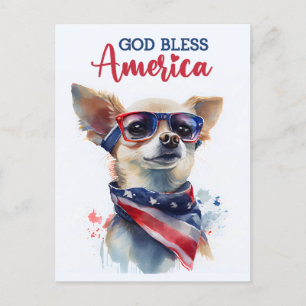 Postal Chihuahua Patriota, Deus Abençoe a América Cartão 