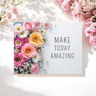 Postal Citações Inspiradoras Flores Coloridas Cartão Post