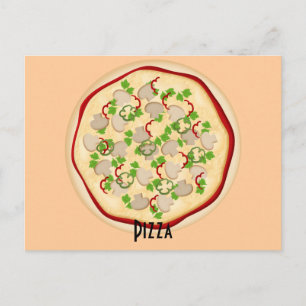 Postal Cogumelos e pimentos Cartão de pizza de pizza