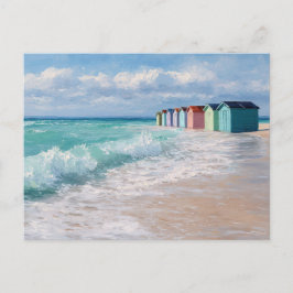 Postal Coloridas Cabines de Praia Arte Costeira Cartão Po
