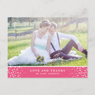 POSTAL CONFETTI BRANCO PINK WEDDING OBRIGADO AO CARTÃO