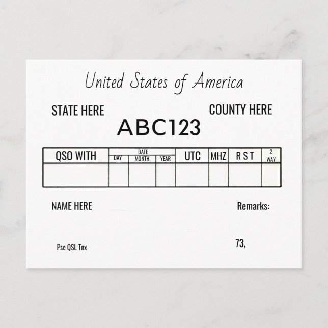 Postal Contatos de Operadores de Rádio Amador de Cartão Q (Frente)