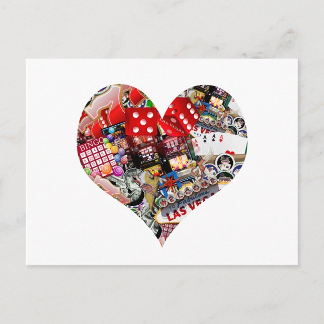 Postal Coração - Forma de Cartão de Jogada em Las Vegas (Frente)