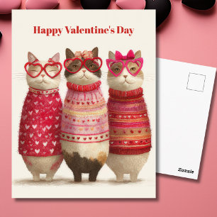 Postal Cute Cats Hearts Pullover Cartão de Dia dos Namora