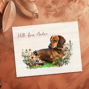 Postal Dachshund em Flores Silvestres Olá do Cartão Posta