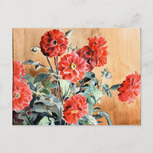 Postal Dahlias, pintura em aquarela botânica cartão posta