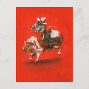 Postal De Anúncio Cartão da cobaia da equitação do rato do vaquei