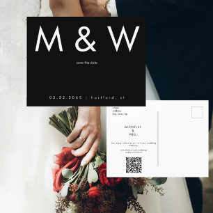 Postal De Anúncio Cartão Simples Monograma B/P Código QR Salvar Data