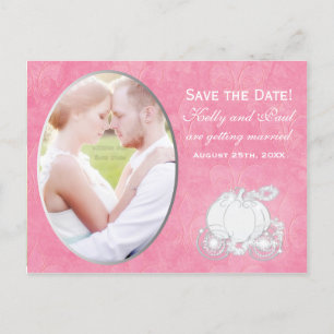 Postal De Anúncio Cinderela Carruagem Rosa e Prata Foto Cartão Posta