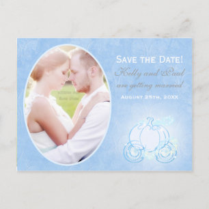Postal De Anúncio Cinderella Carruagem Casamento Data Foto Cartão Po