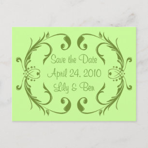 Postal De Anúncio Green Save the Date Card (Salvar verde no cartão d