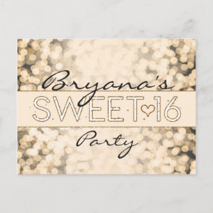 Postal De Anúncio Luzes Douradas Espelhadas SWEET 16 Glam Cartão Pos