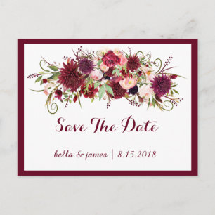 Postal De Anúncio Marsala Red Burgundy Floral Salvar A Data Cartão P