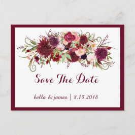 Postal De Anúncio Marsala Red Burgundy Floral Salvar A Data Cartão P