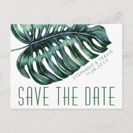 Postal De Anúncio Mod Tropics Monstera Leaf Salve a Data Cartão Post