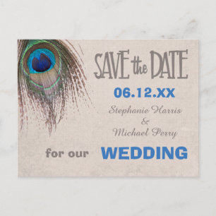 Postal De Anúncio Pavock Feather Salve a Data Casamento Cartão Posta