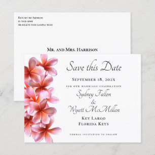 Postal De Anúncio Plumeria Rosa Salve a Data Cartão Branco