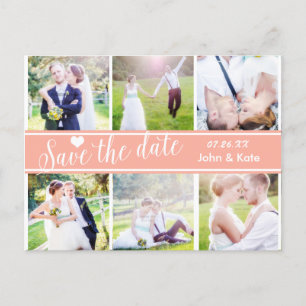 Postal De Anúncio SALVE A DATA Coral Peach Casamento 6 PHOTO Cartão