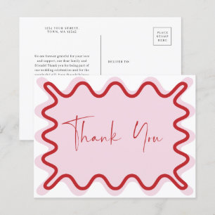 Postal De Convite Borda ondulada rosa vermelha Obrigado cartão posta