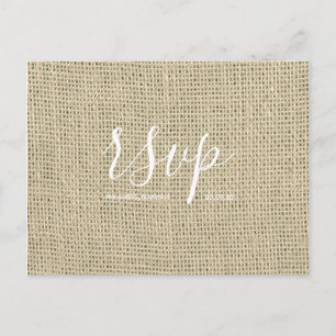 Postal De Convite Cartão Rsvp Rustic Wedding   Script Burlap Hessian
