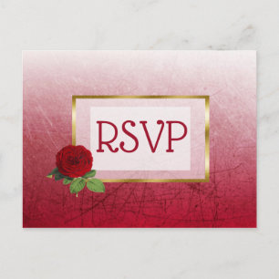 Postal De Convite O vermelho e o ouro desvaneceram-se cartão Weddin