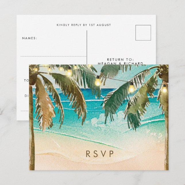 Postal De Convite Palmeiras lançam praia casamento rsvp cartão posta (Frente/Verso)
