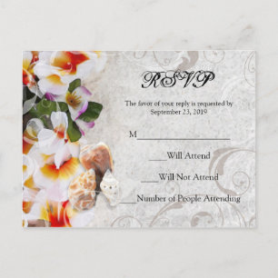 Postal De Convite Plumeria Orchid Lei em Sand Beach RSVP Cartão post