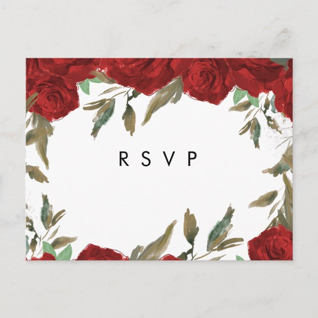 Postal De Convite rosa vermelha florals boho casamento rsvp cartão p (Frente)