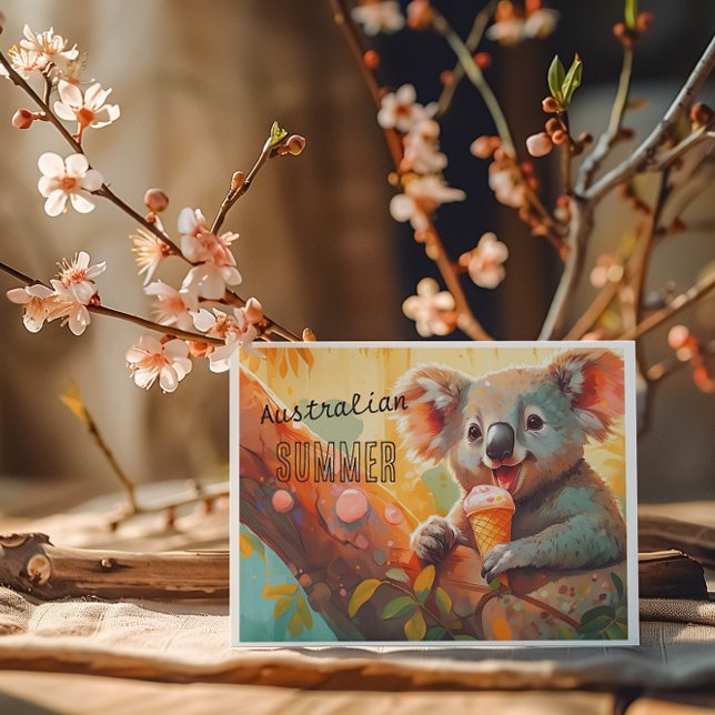 Postal De Festividades Australiano Summer, cartão koala personalizável (Criador carregado)