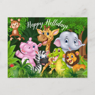 Postal De Festividades Boas festas cartão dos animais do safari dos