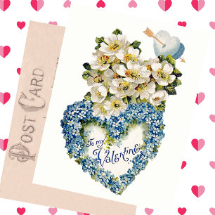 Postal De Festividades Cartão Antigo do Dia dos Namorados Coração Floral